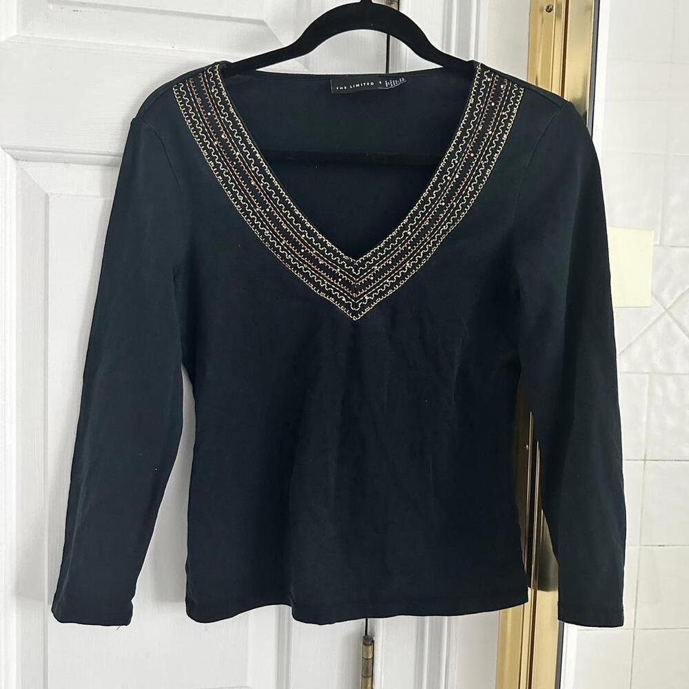 THE LIMITED Women's Black and Gold Tshirt